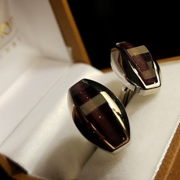 EGARA Men's silver and purple cuff links - Picture 3 of 5